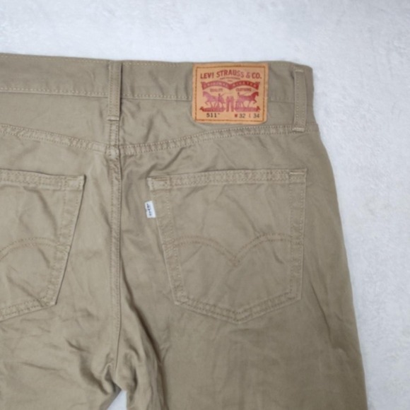 Levis 511 Jeans Mens 32x34 Beige Tapered Slim Denim Cotton 5 Pocket Casual Work - Picture 5 of 13